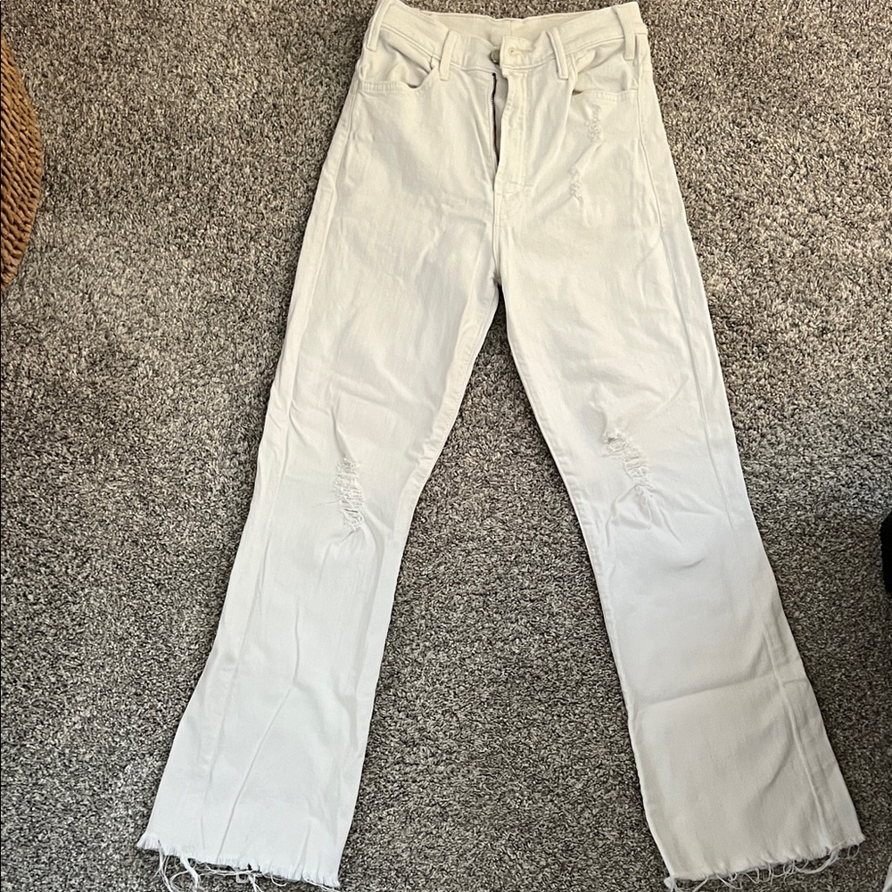 Women's White Frayed Hem Jeans